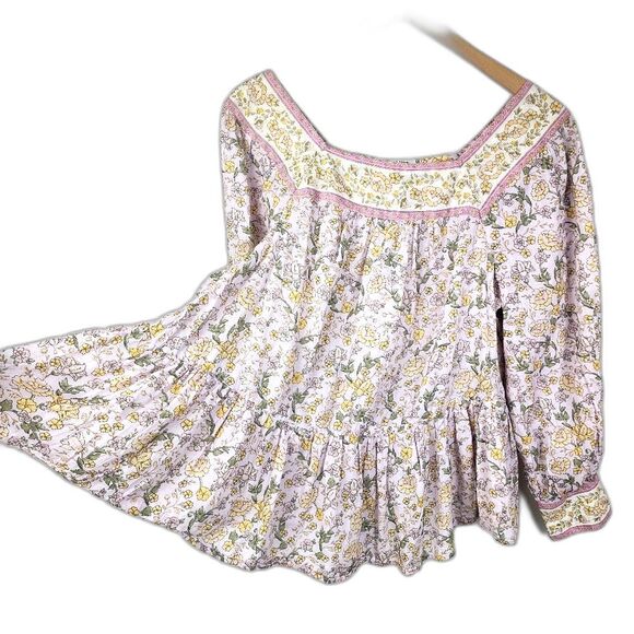 American Eagle Outfitters Tops - American Eagle AEO Cotton Top Floral Peasant Blouse Boho Balloon Long Sleeve S